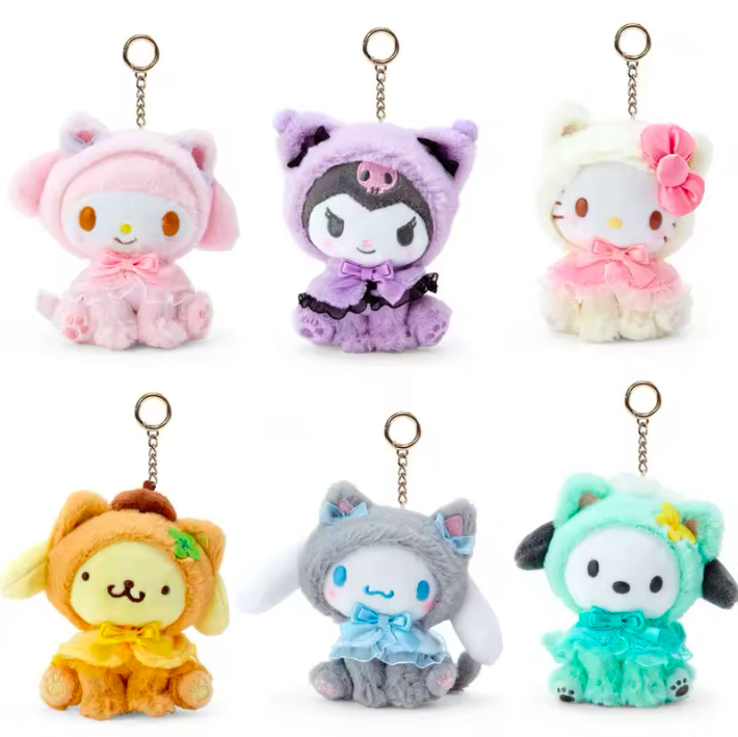 Kawaii Characters Cat Kitten Costume Style Plush Fluffy Fuzzy Keychain (5 Variants)