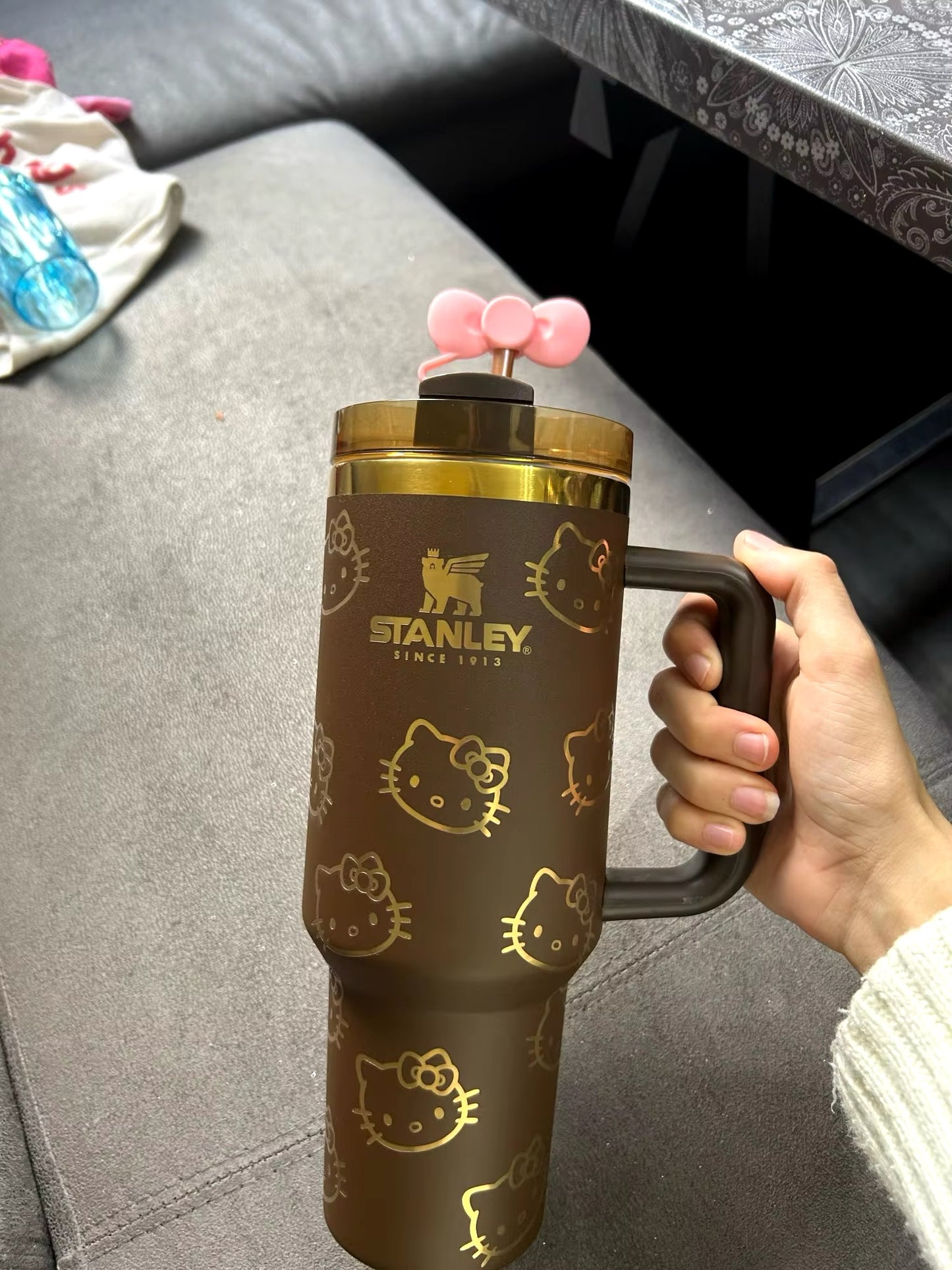 Kitty Kawaii Stanley Cup Flask (Brown & Black)