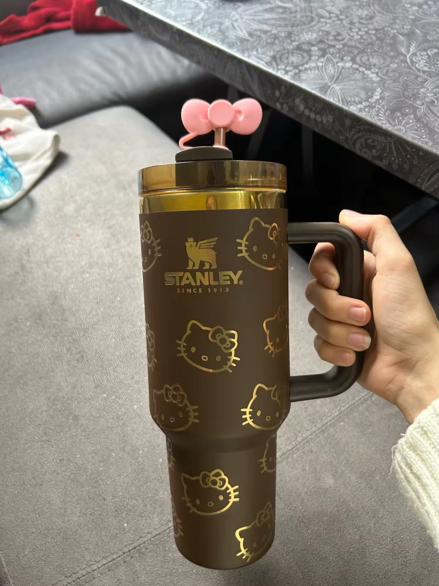 Kitty Kawaii Stanley Cup Flask (Brown & Black)