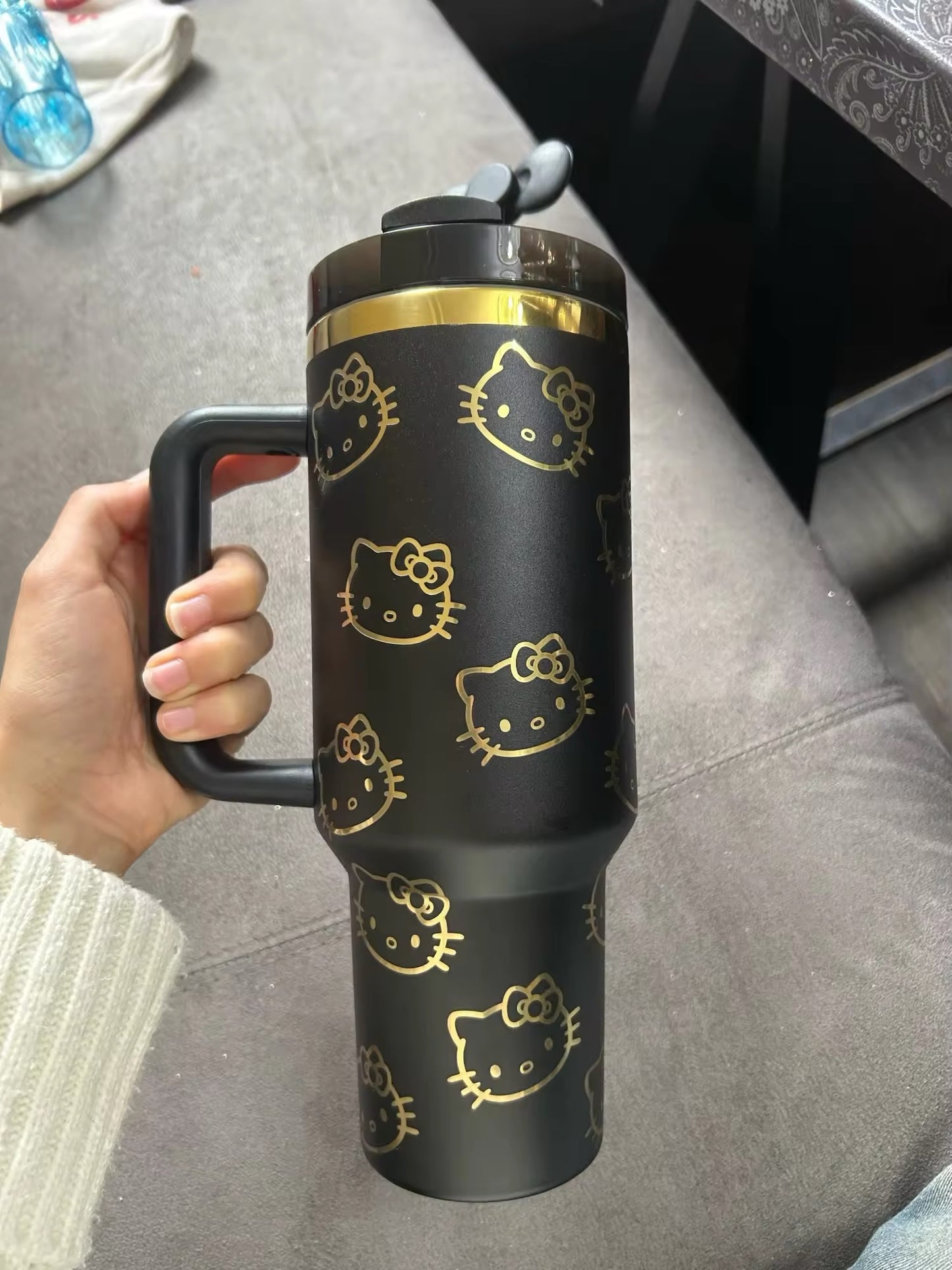 Kitty Kawaii Stanley Cup Flask (Brown & Black)