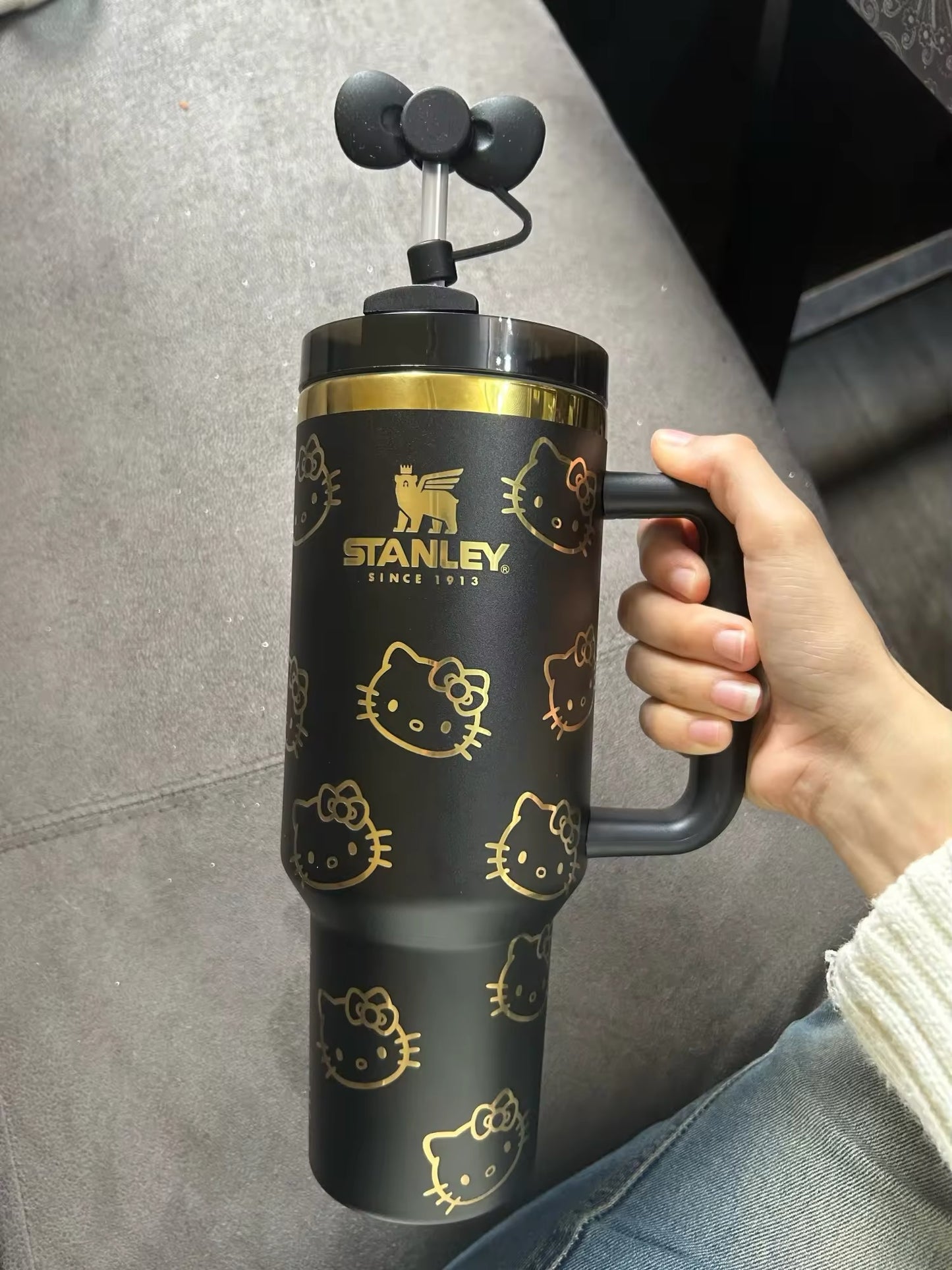 Kitty Kawaii Stanley Cup Flask (Brown & Black)