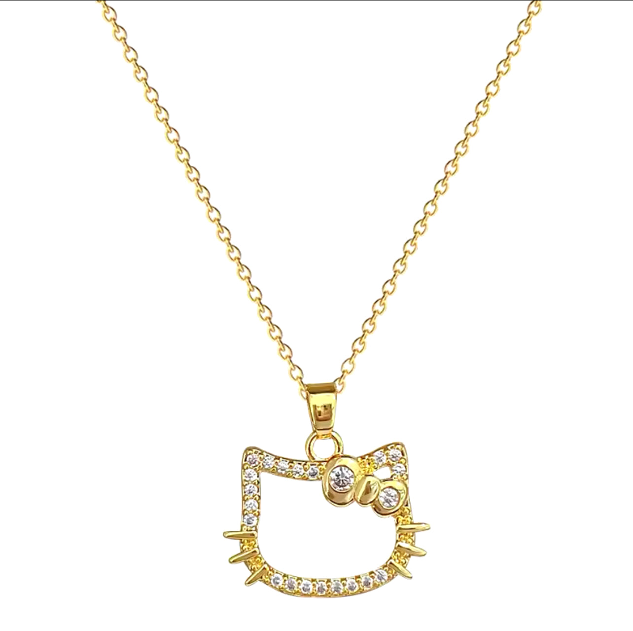 Kitty Kawaii Face Shape Diamanté Necklace (Silver & Gold)