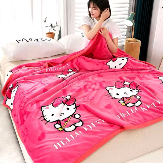 Kitty Kawaii Multi Pattern Pink Blanket