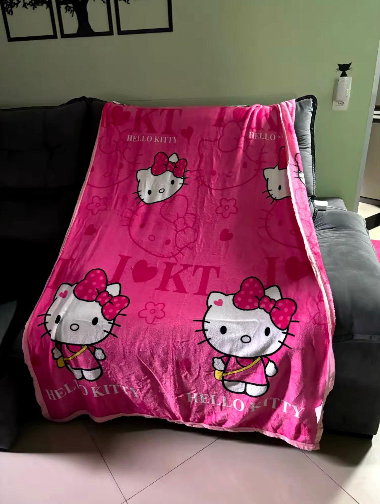 Kitty Kawaii Multi Pattern Pink Blanket