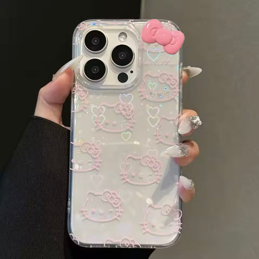 Kitty Kawaii Multi Faced Clear Outline iPhone Case