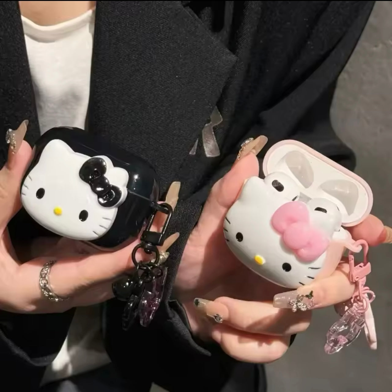 Kitty Kawaii Bow AirPod Case (Pink & Black)