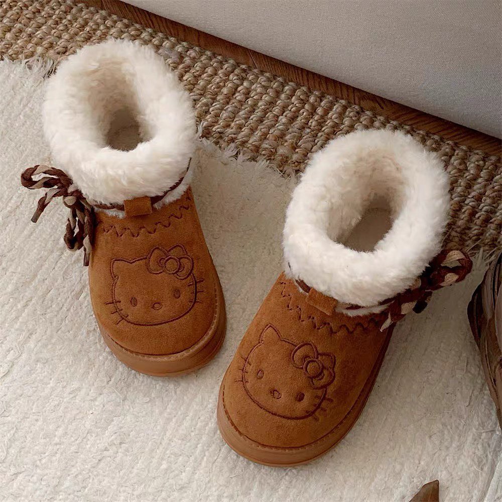 Kitty Kawaii Brown Fluffy Fur Winter Boots Shoes