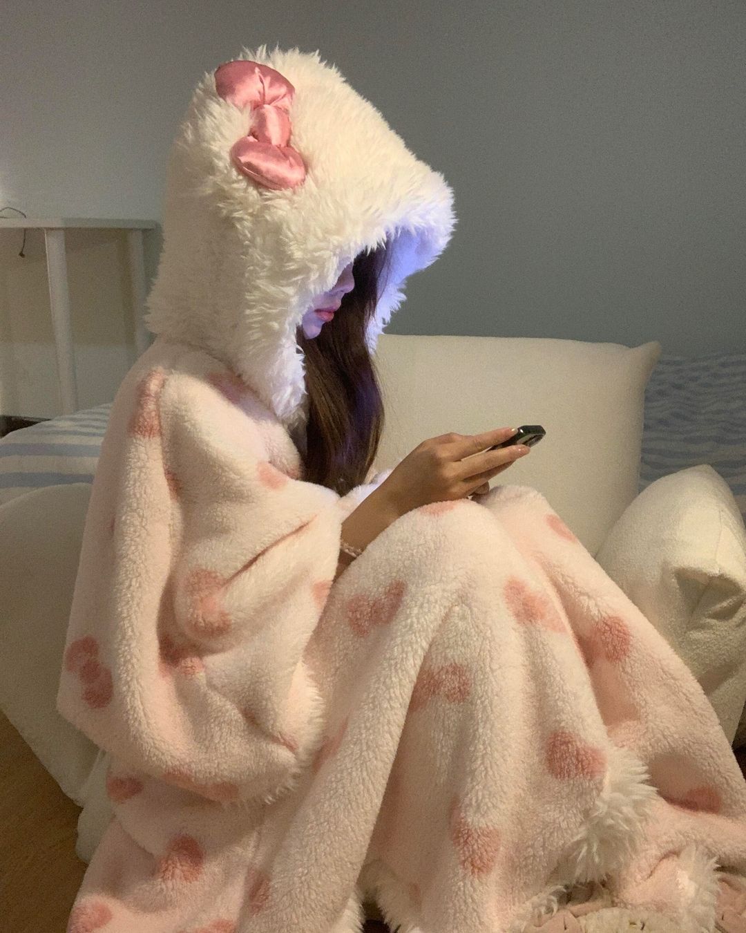 Kitty Kawaii Pink Hooded Robe Blanket