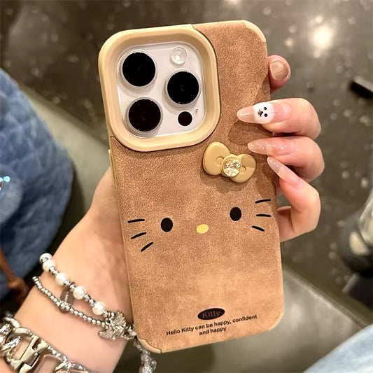 Kitty Kawaii Brown Leather Shockproof iPhone Case