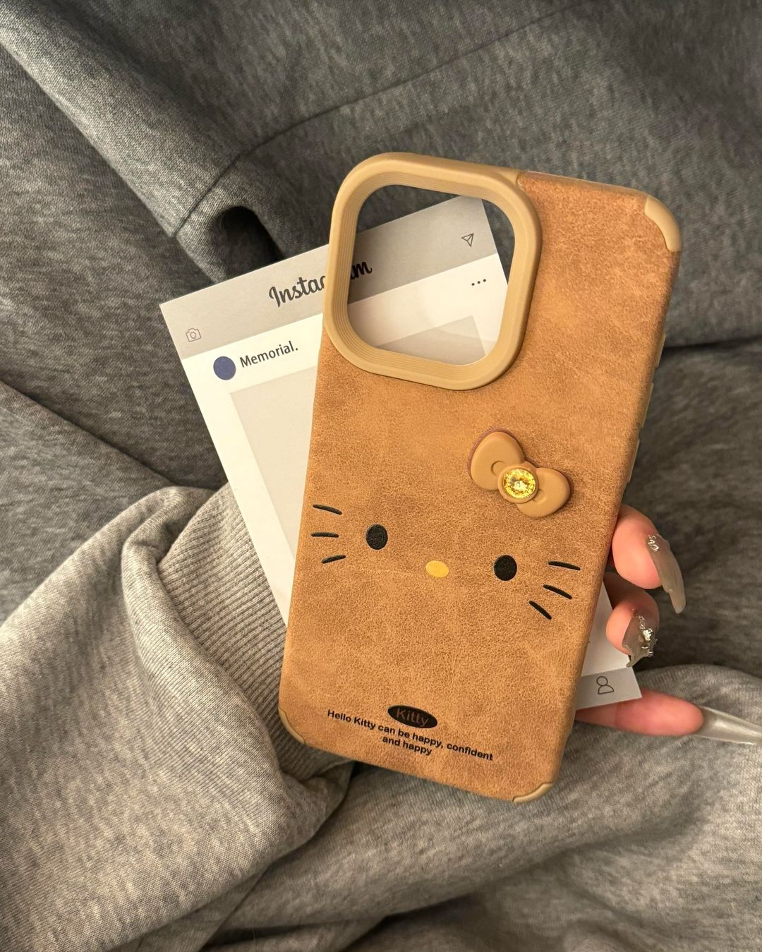 Kitty Kawaii Brown Leather Shockproof iPhone Case