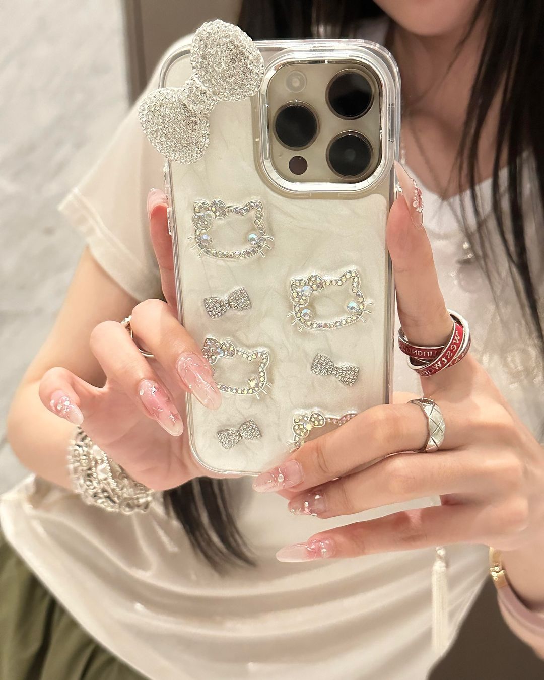 Kitty Kawaii White Diamante Rhinestone Charms iPhone Case