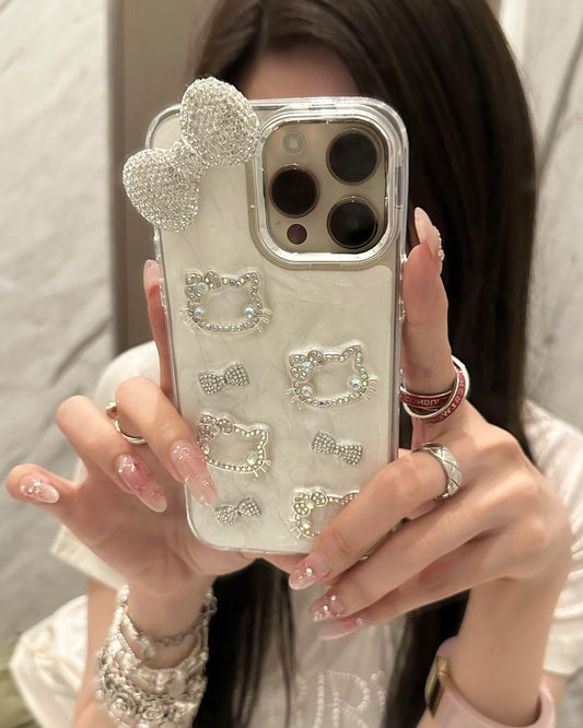 Kitty Kawaii White Diamante Rhinestone Charms iPhone Case