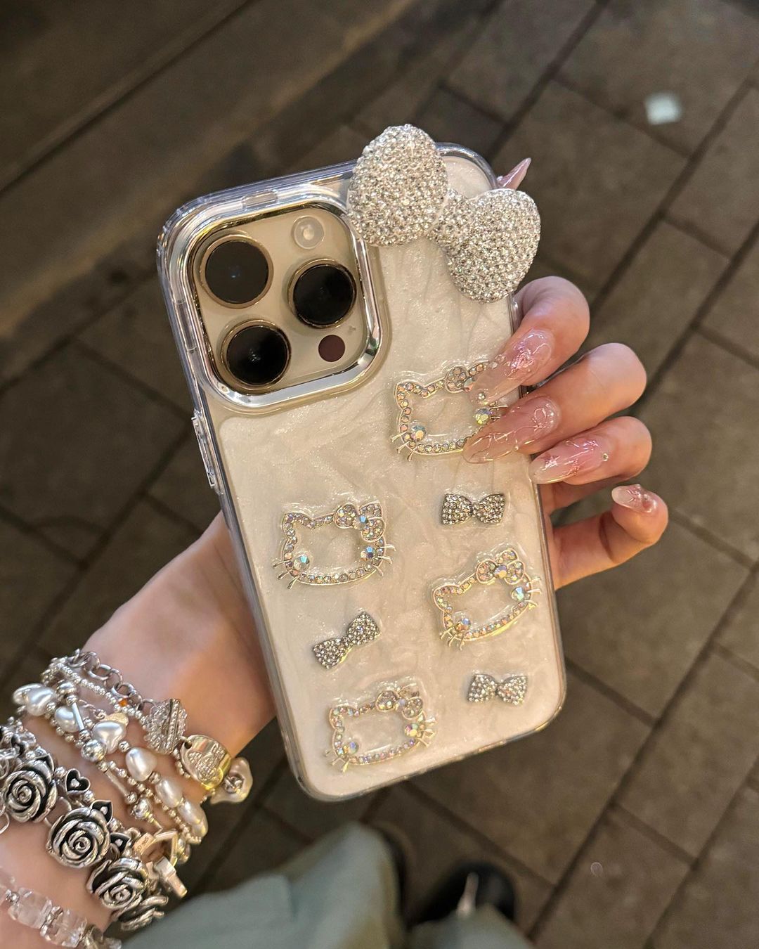 Kitty Kawaii White Diamante Rhinestone Charms iPhone Case