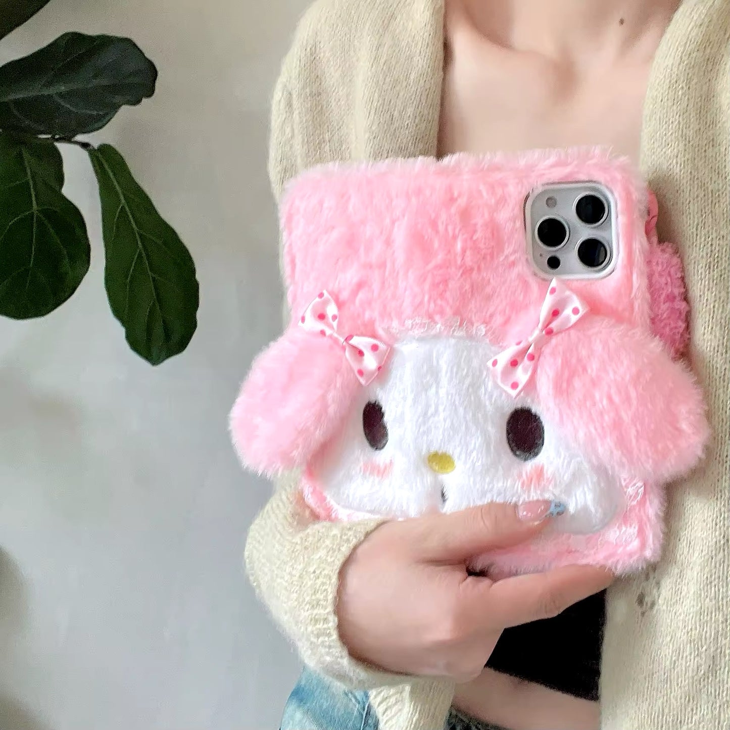 Melody Kawaii Folding Fluffy Furry Handles iPhone Case