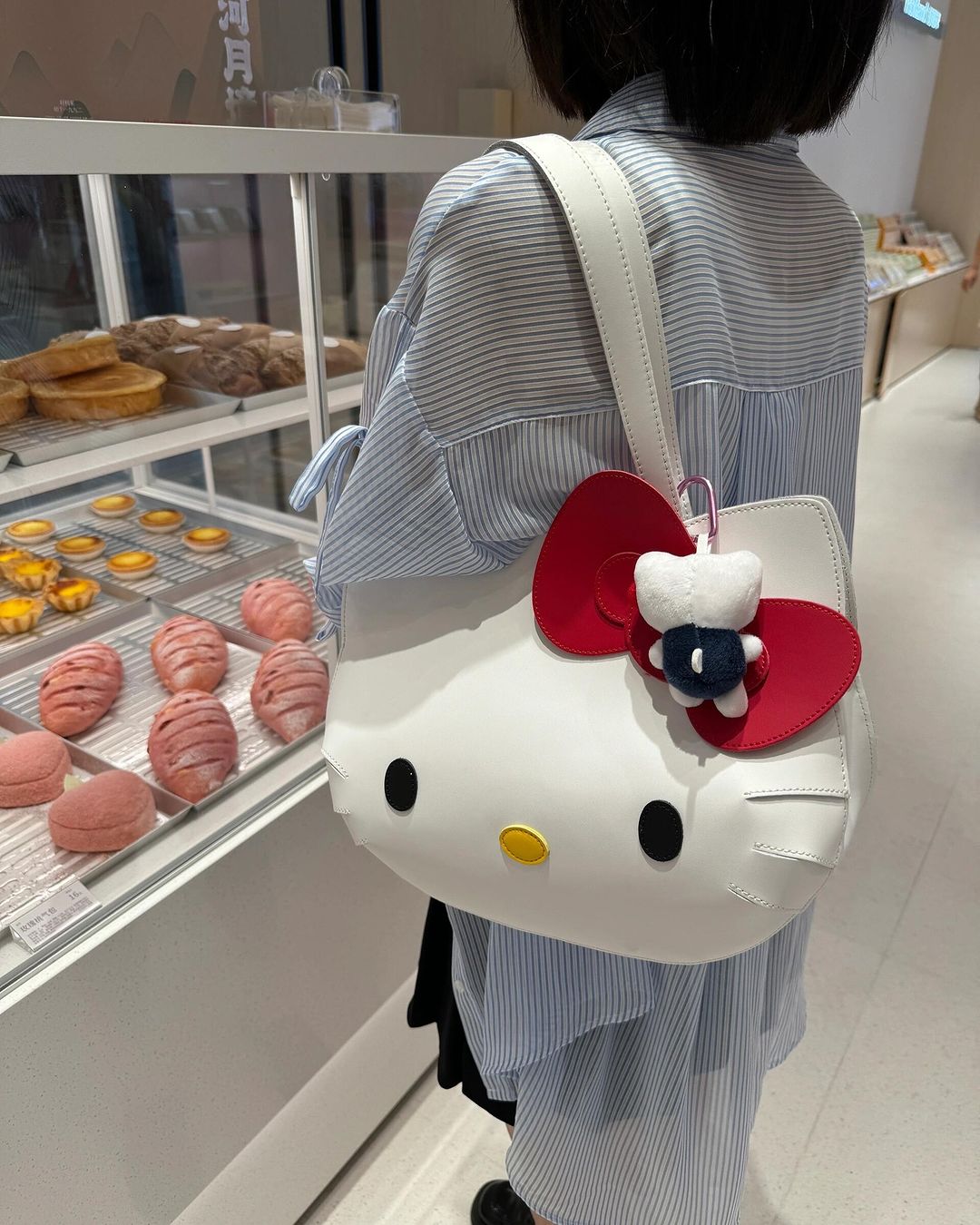 Kitty Kawaii Face White Shoulder Hand Bag with Red Bow