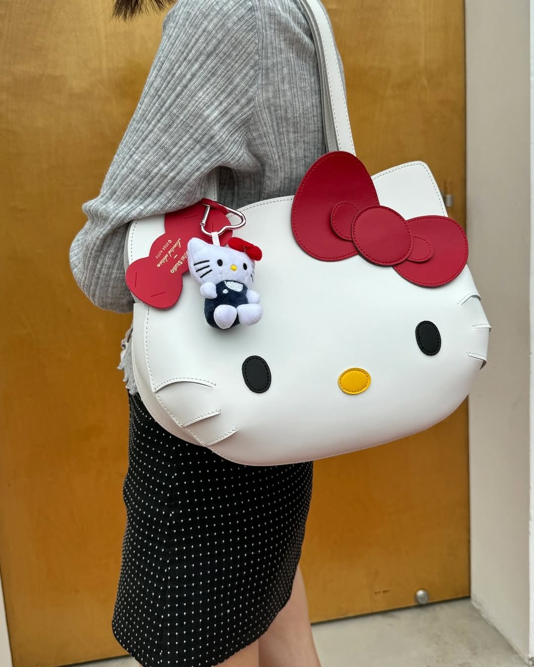 Kitty Kawaii Face White Shoulder Hand Bag with Red Bow