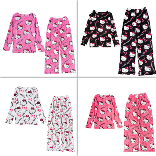 Kitty Kawaii Fleece Pjs Pyjamas Set