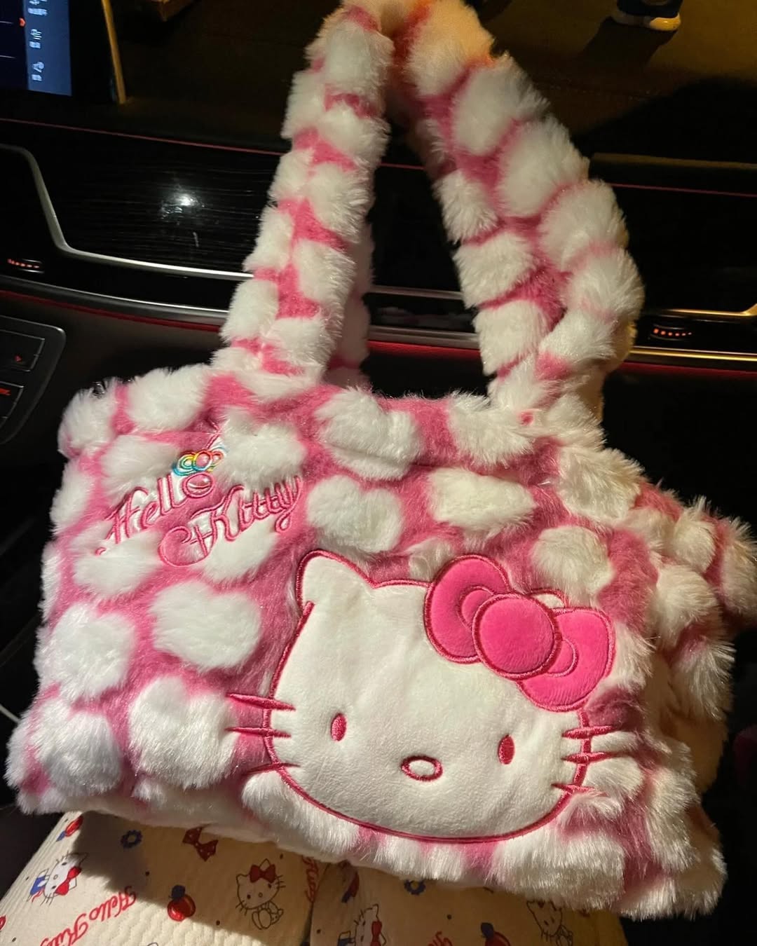 Kitty Kawaii Pink Heart Fluffy Fuzzy Plush Handbag