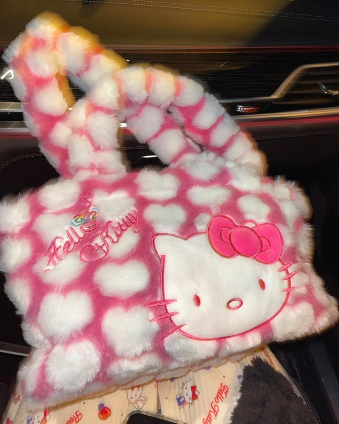 Kitty Kawaii Pink Heart Fluffy Fuzzy Plush Handbag