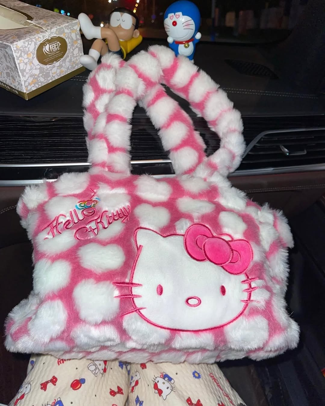 Kitty Kawaii Pink Heart Fluffy Fuzzy Plush Handbag