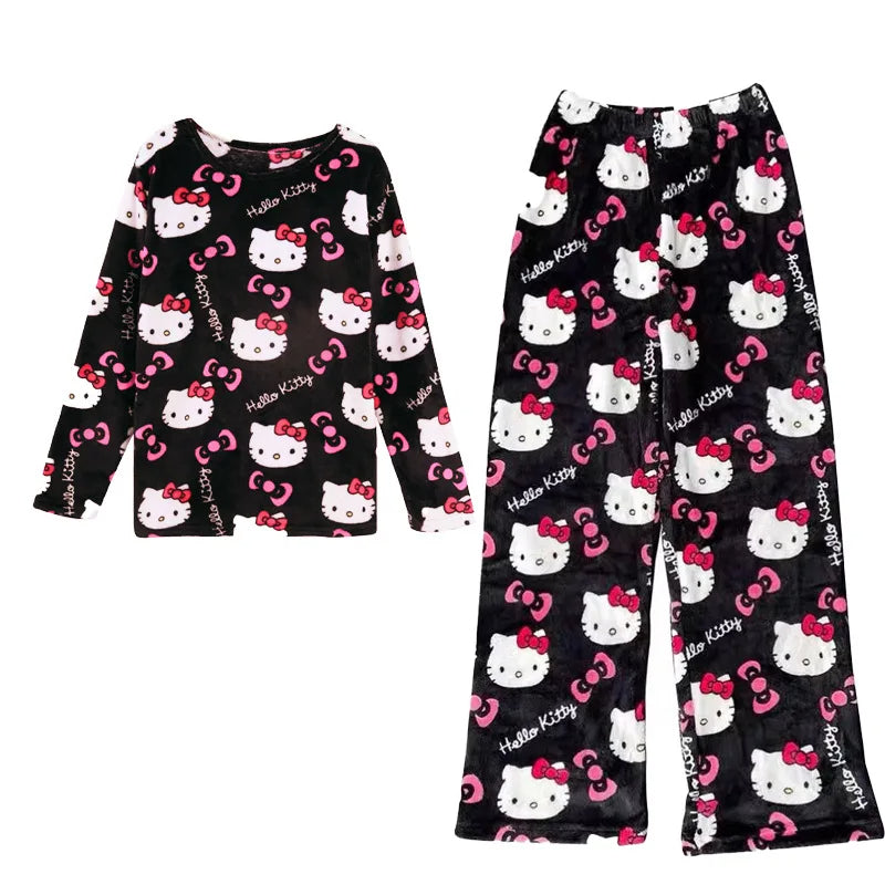 Kitty Kawaii Fleece Pjs Pyjamas Set