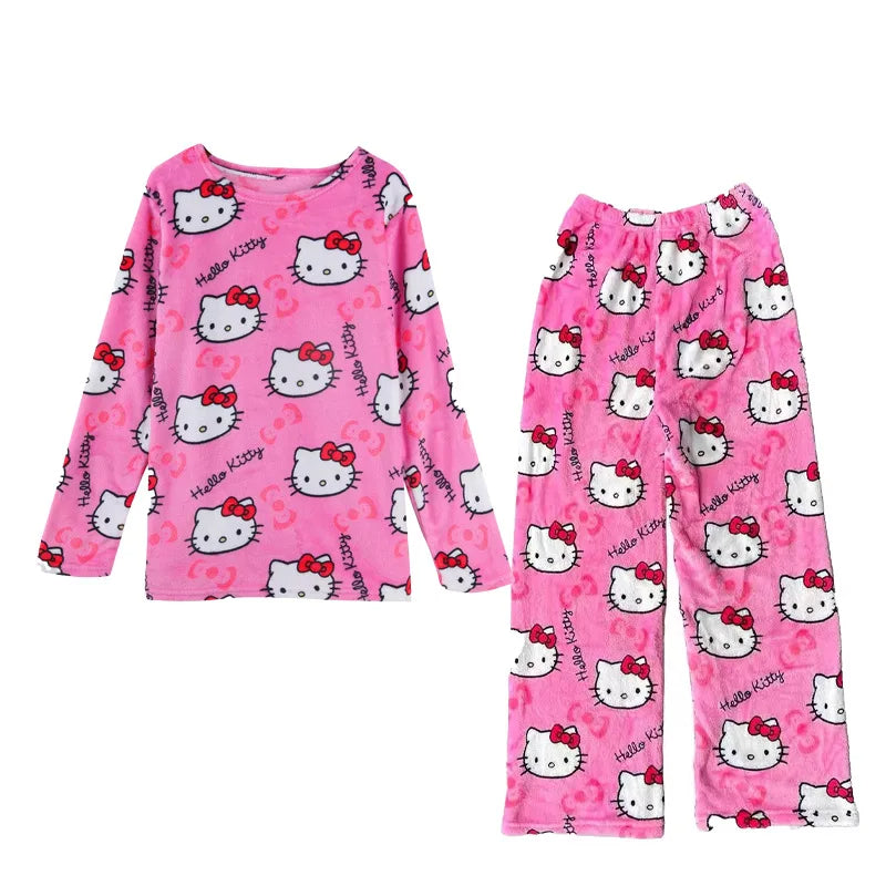 Kitty Kawaii Fleece Pjs Pyjamas Set