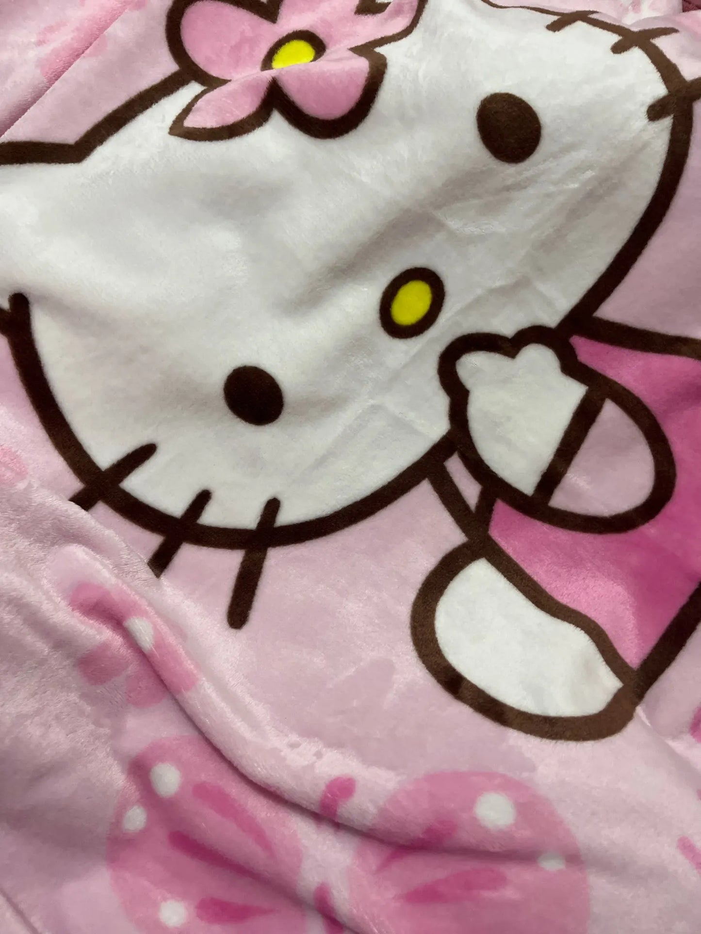 Kitty Kawaii Pink Plush Floral Blanket