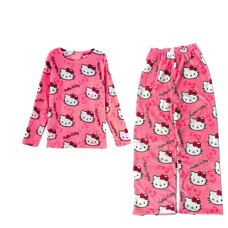 Kitty Kawaii Fleece Pjs Pyjamas Set