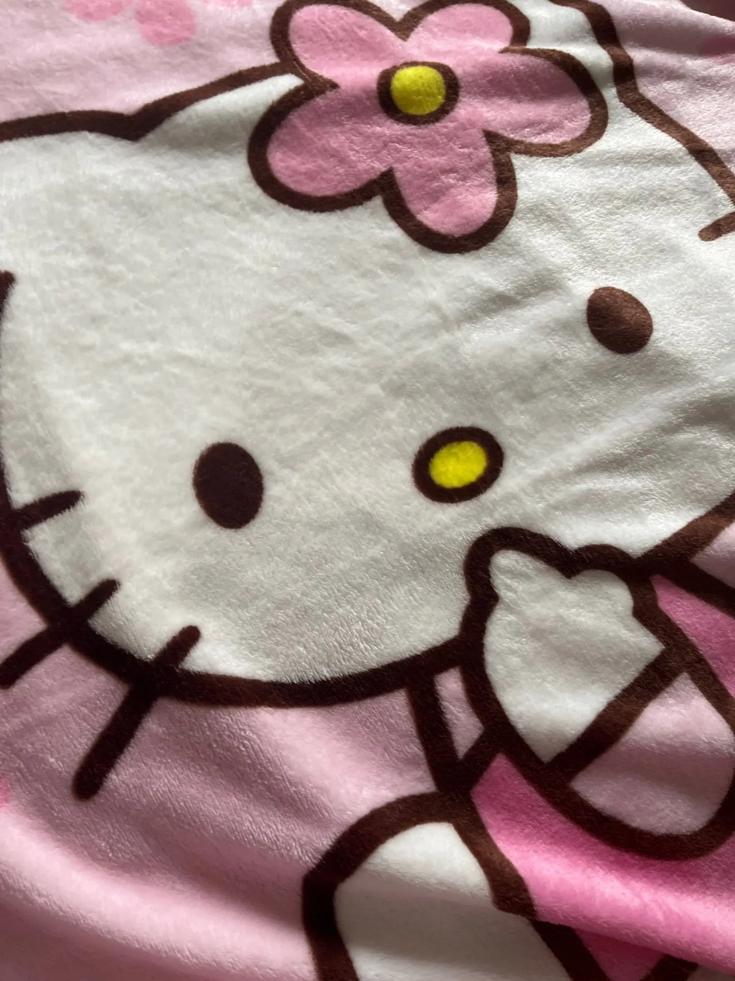 Kitty Kawaii Pink Plush Floral Blanket