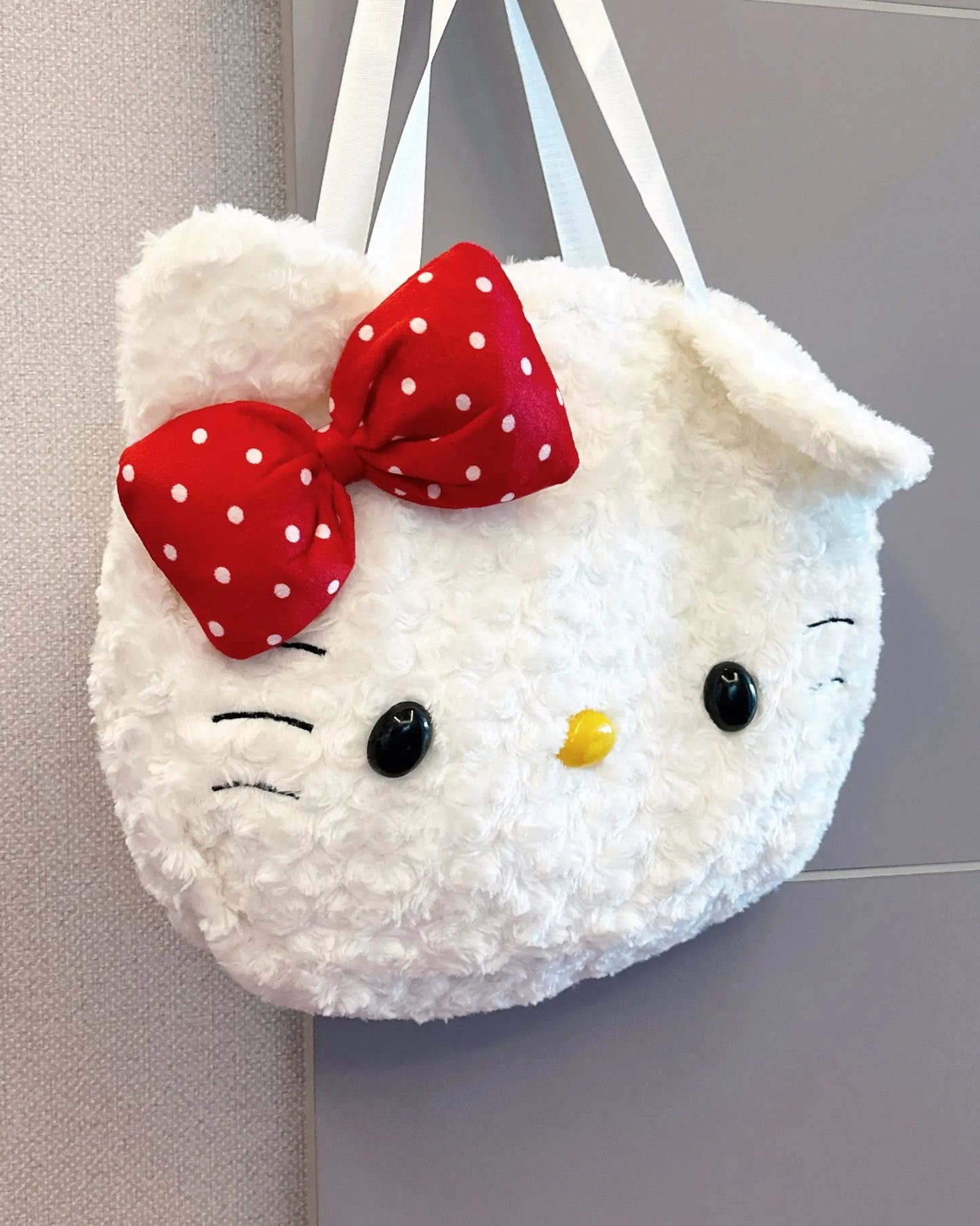 Kitty Kawaii Fluffy Plush Red Bow Shoulder Tote Bag