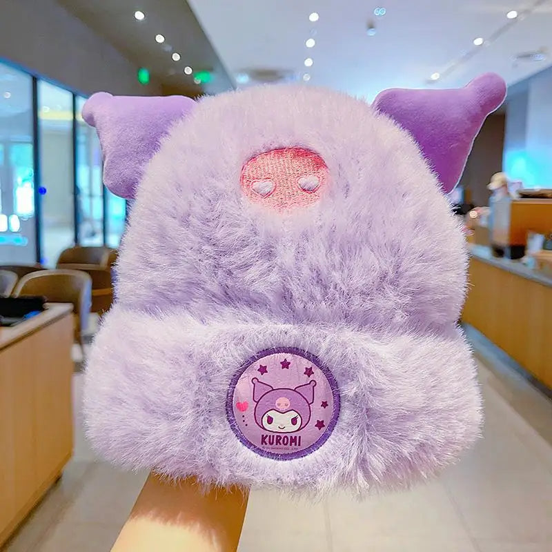 Kawaii Character Fluffy Fuzzy Colourful Plush Winter Beanie (6 Variations)