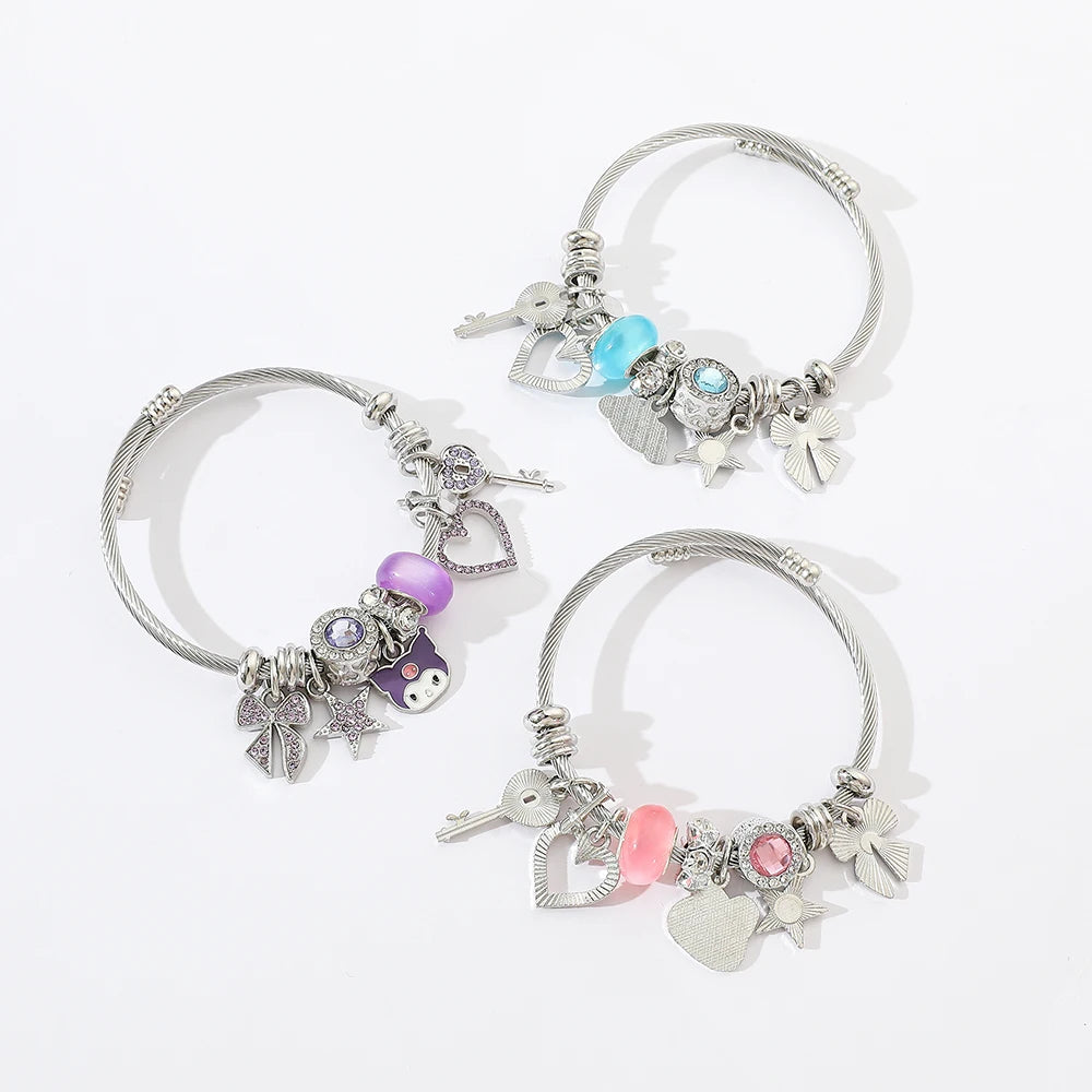 Kawaii Character 925 Sterling Silver Charm Adjustable Bracelet (3 Variants)