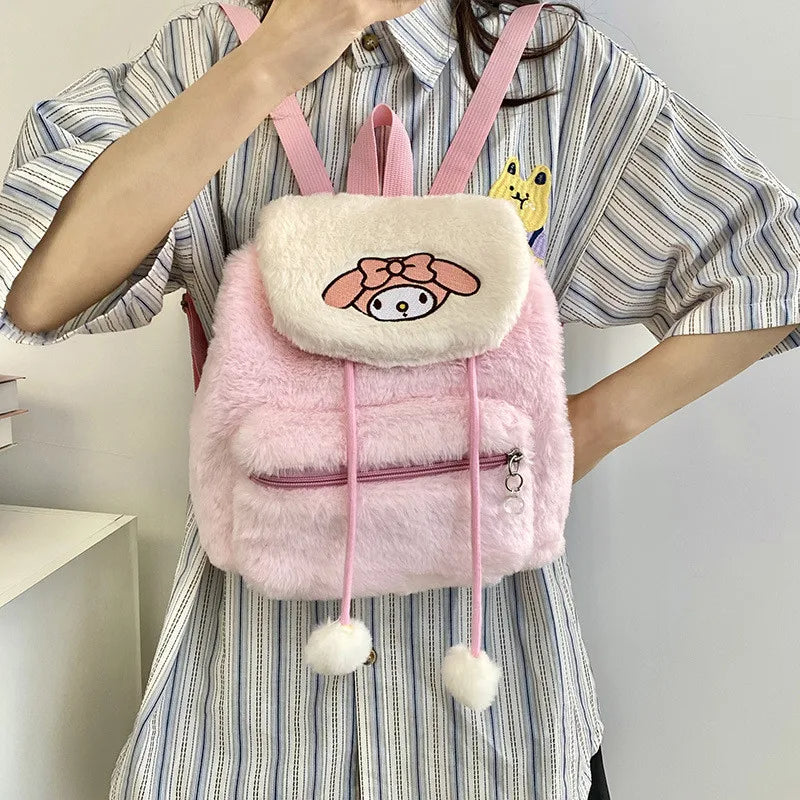 Kawaii Character Furry Plush Tote Backpack