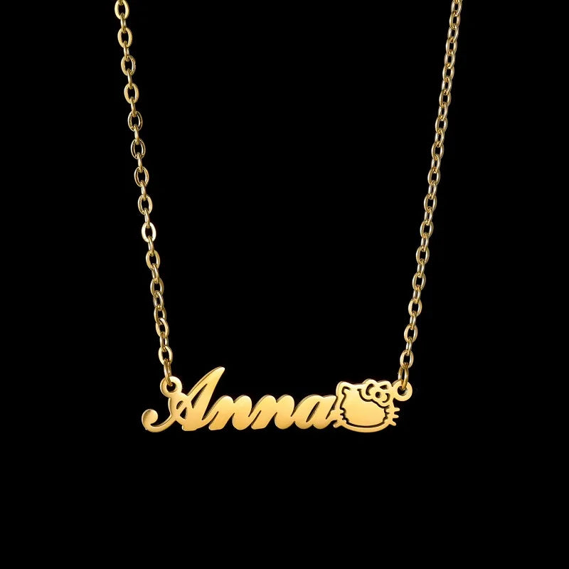 Kitty Kawaii Themed Stainless Steel Custom Personalised Name Necklace (4 Variants)