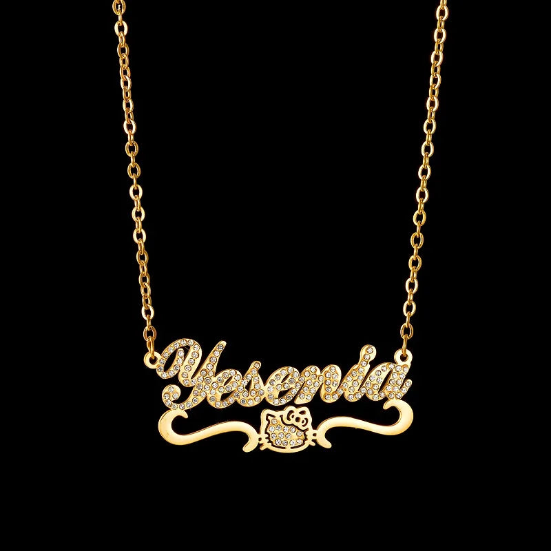 Kitty Kawaii Themed Stainless Steel Custom Personalised Name Necklace (4 Variants)